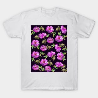 Peonies Flowers Watercolor Ink Cute dark purple T-Shirt